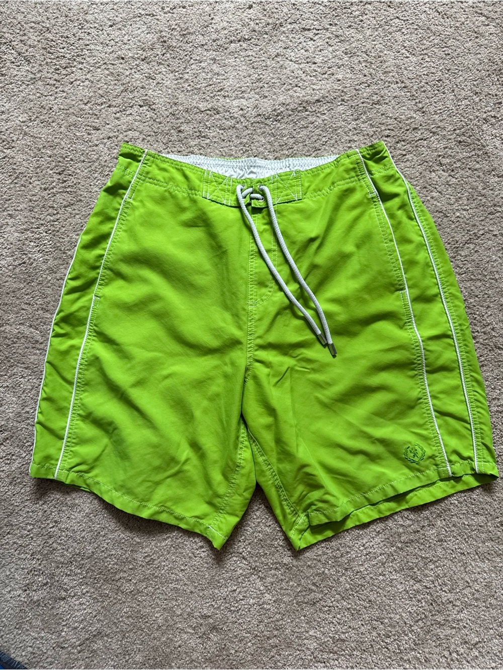 Bugatchi Neon Lime Green Swim Board Shorts with White Drawstring